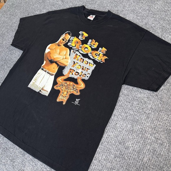 Vintage The Rock Know Your Role Black Shirt WWF WWE‎ Size 2XL